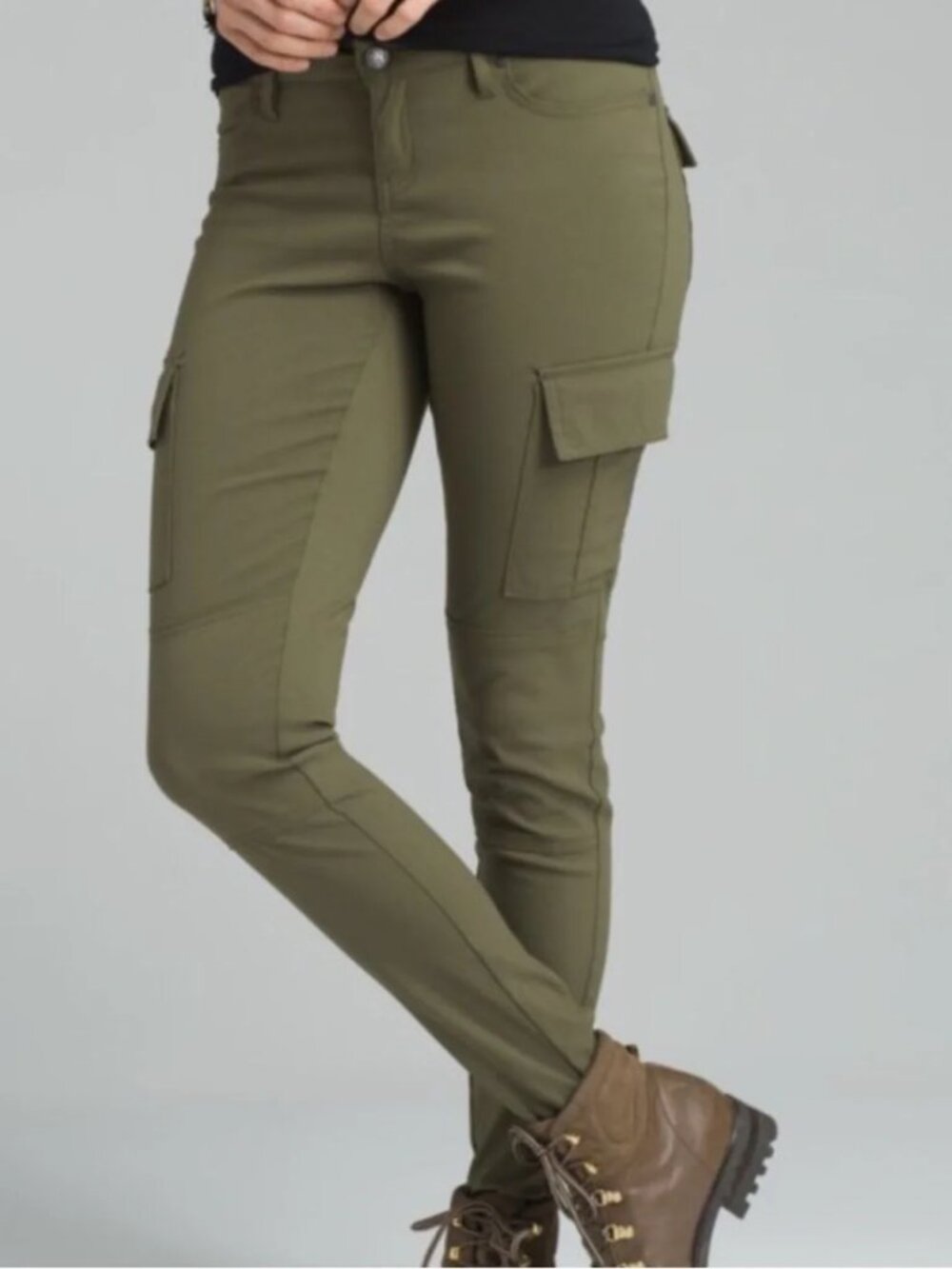 Prana Pants Women Army Green Cargo Skinny Stretch Casual 10 Hiking